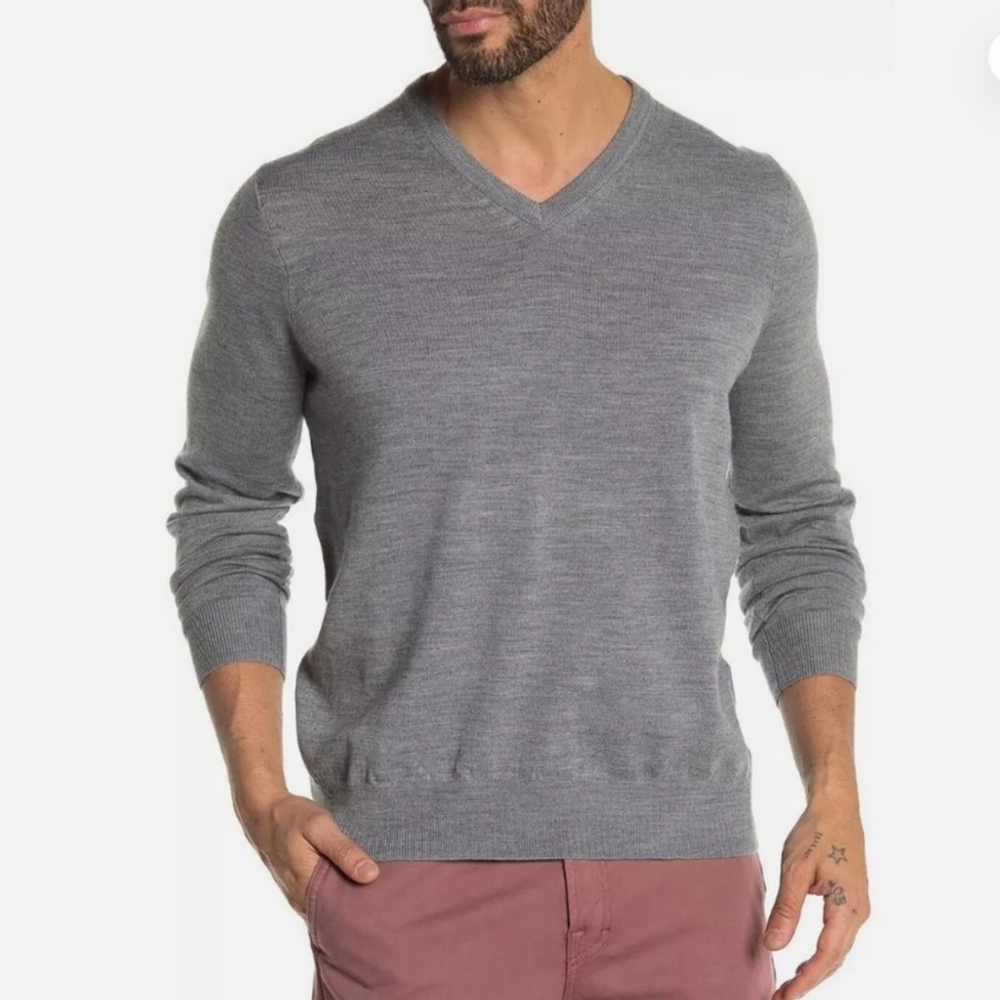Thomas Dean Extra Fine Merino Wool Blend V-neck Sweater